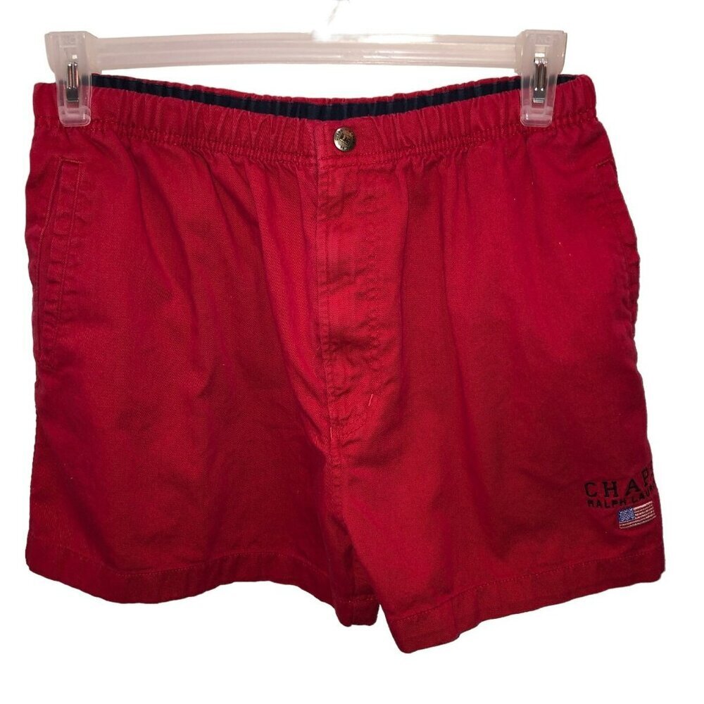 VTG Chaps Ralph Lauren Mens Large Red Stretch Waist Pull On Pockets Shorts Sz L